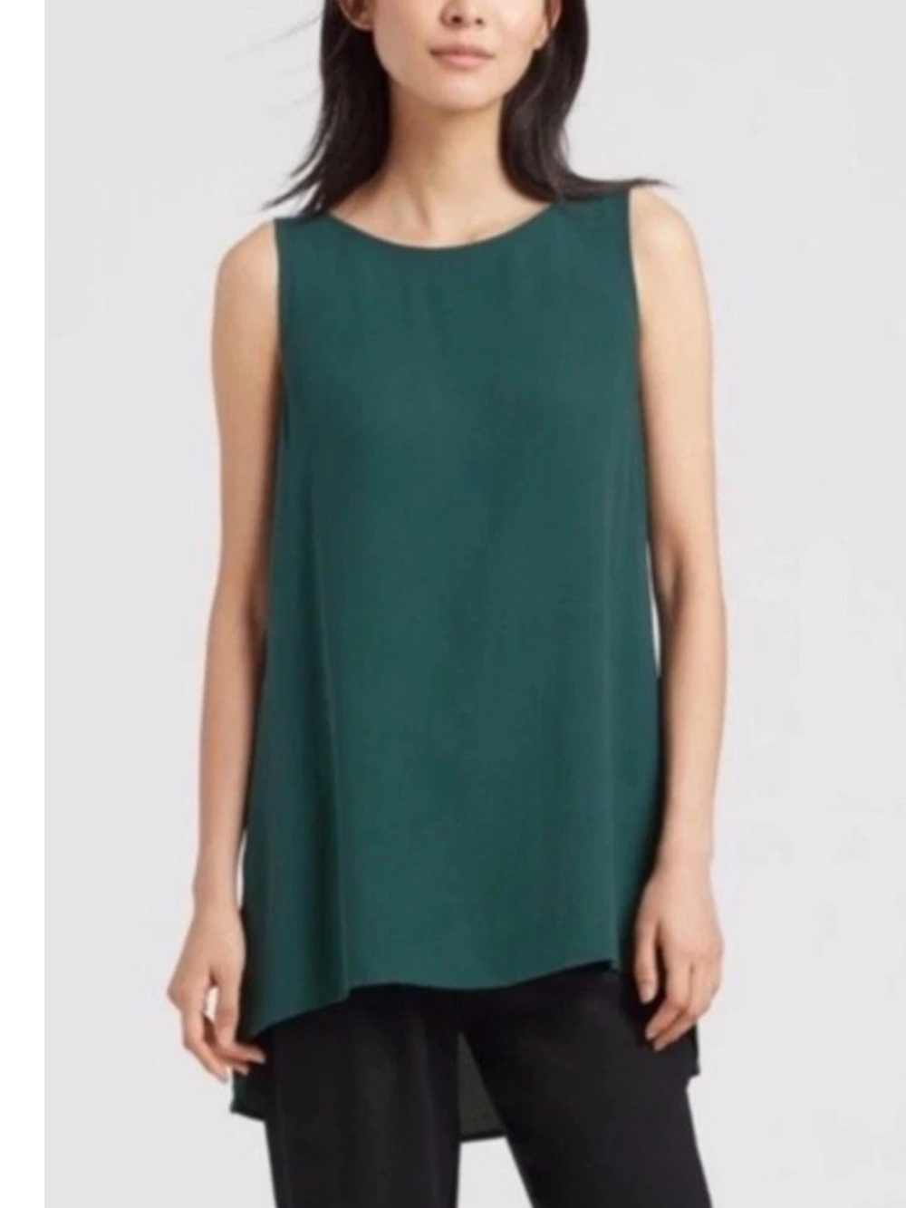 Eileen Fisher The System Pine Silk Georgette Crepe Long Shell NWT